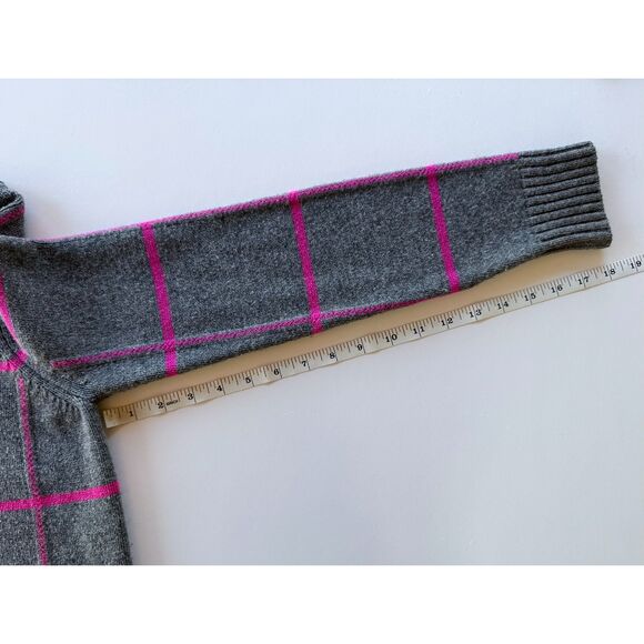 MILLY Intarsia Windowpane Sweater in Grey & Hot Pink Wool Cashmere Blend Size S - Picture 15 of 15